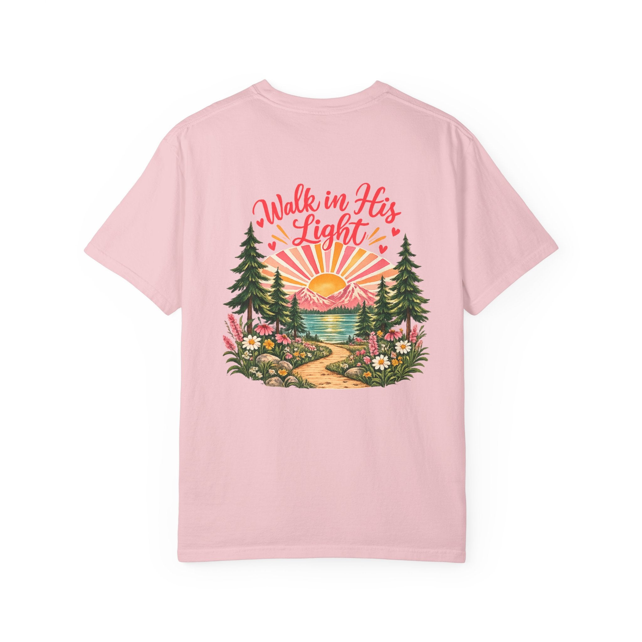 Walk in His Light T‑Shirt — Christian Sunrise Nature Tee
