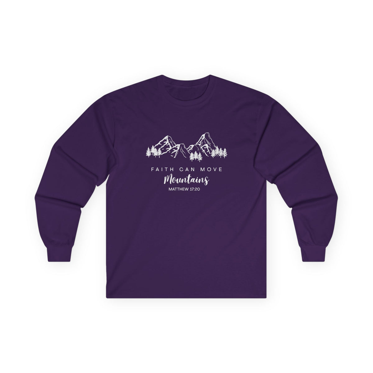 Long Sleeve Tee — "Faith Can Move Mountains" Mountain Graphic