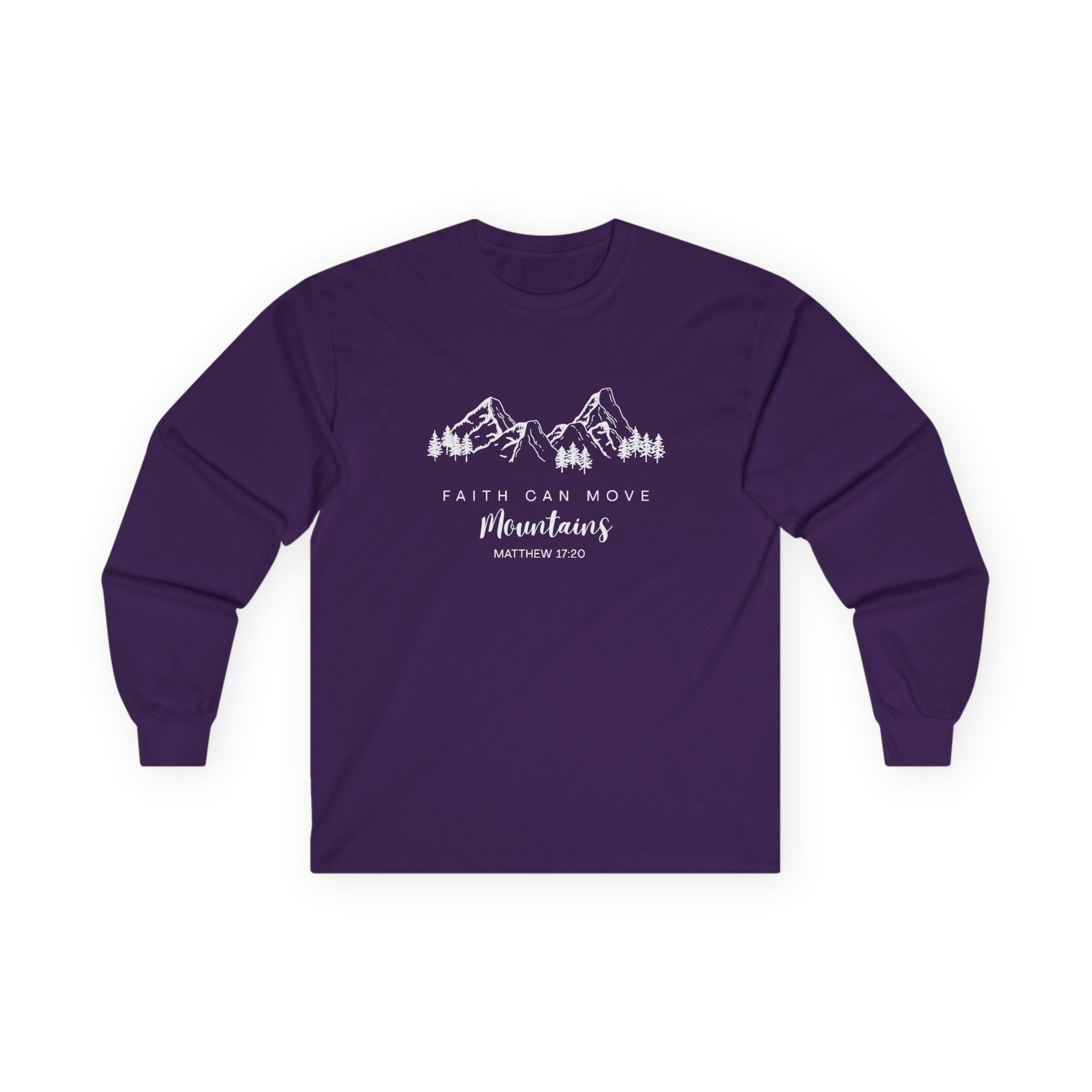 Long Sleeve Tee — "Faith Can Move Mountains" Mountain Graphic