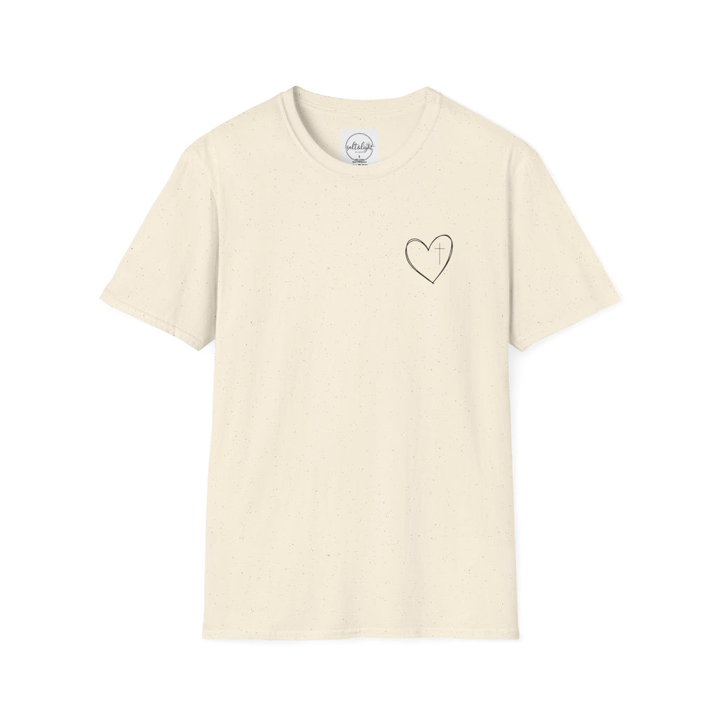 Minimal Cross Heart T‑Shirt — Simple Christian Heart Chest Tee