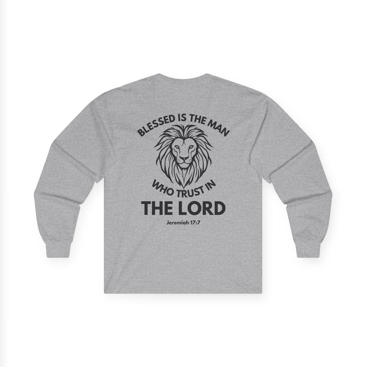 Blessed Is The Man Lion Long Sleeve Tee — "Blessed is the man who trust in The Lord" (Jeremiah 17:7)