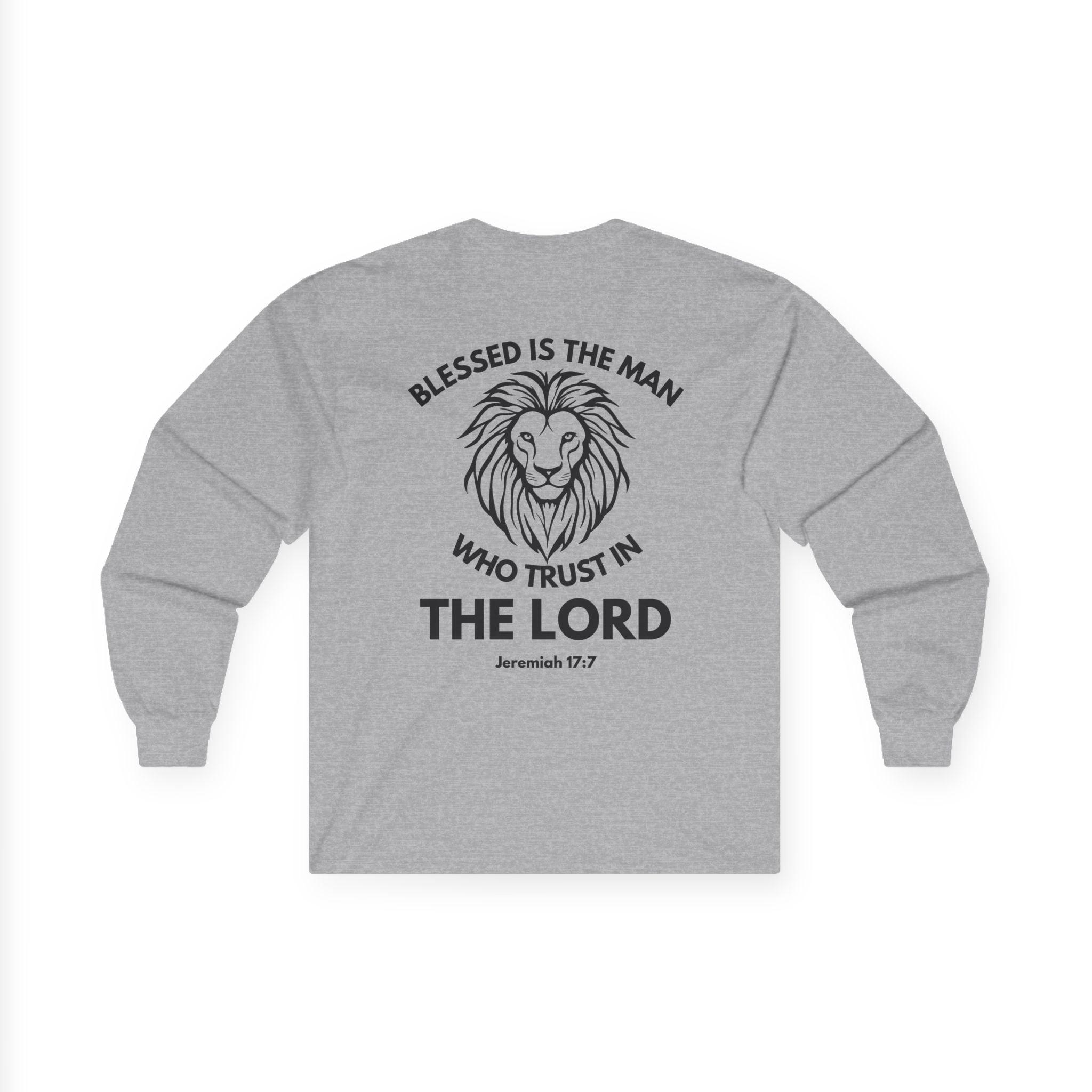 Blessed Is The Man Lion Long Sleeve Tee — "Blessed is the man who trust in The Lord" (Jeremiah 17:7)