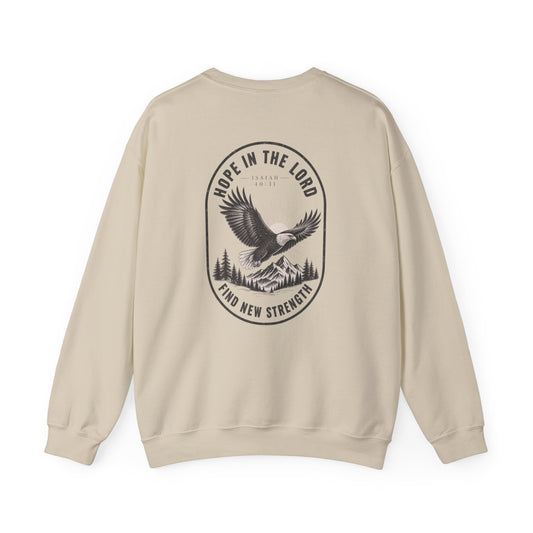 Christian Eagle Crewneck Sweatshirt — "Hope in the Lord, Find New Strength" Back Graphic
