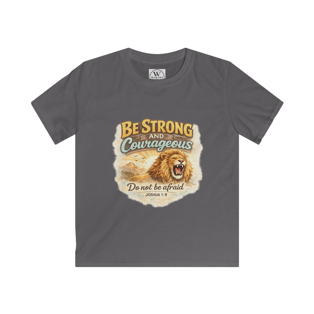 Be Strong and Courageous Kids T‑Shirt — Lion Design, "Do Not Be Afraid" (Bible Verse)