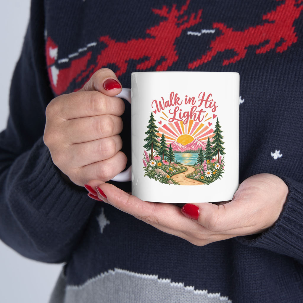 Floral Forest Ceramic Mug — 'Walk in His Light' 11oz