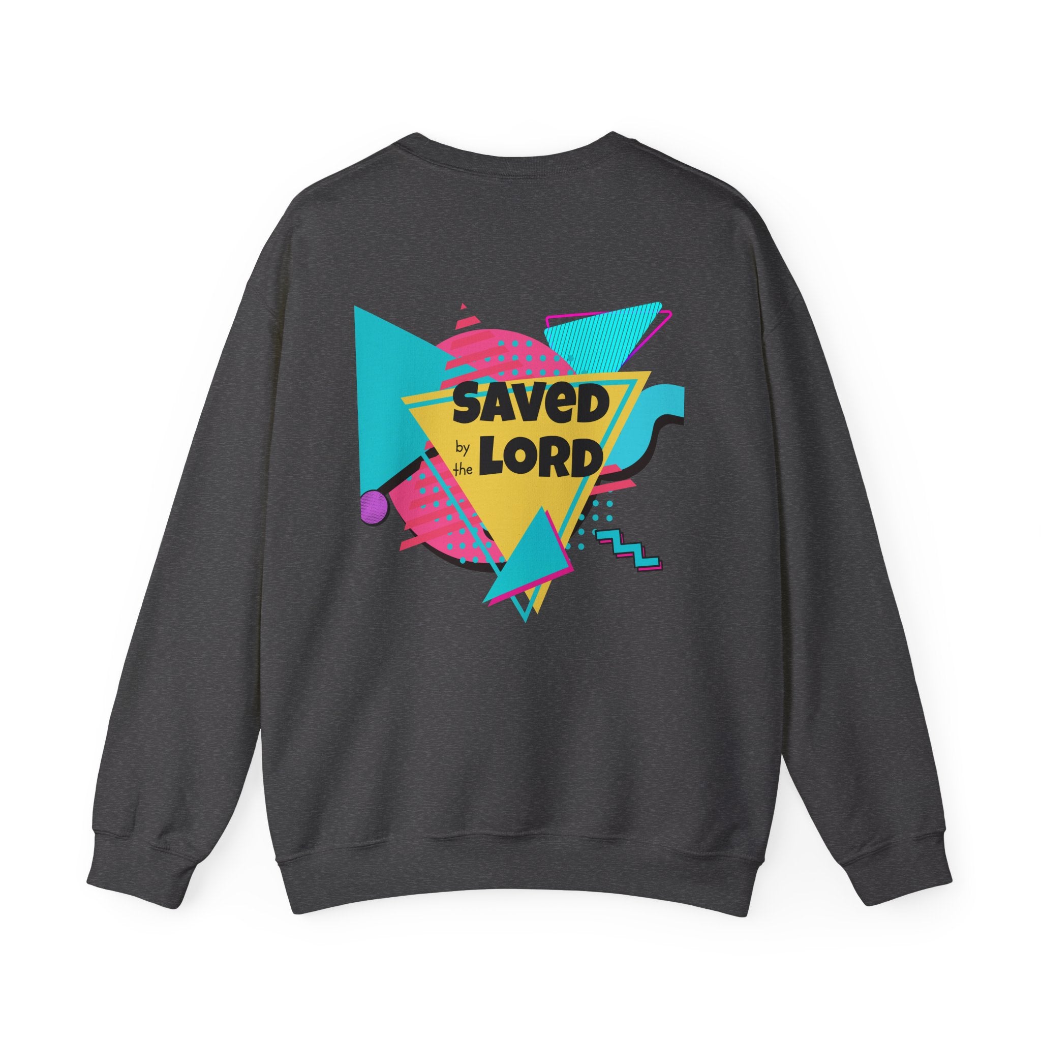 Saved by the Lord Crewneck Sweatshirt — Retro 80s Christian Graphic