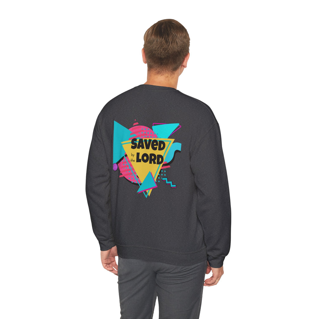 Saved by the Lord Crewneck Sweatshirt — Retro 80s Christian Graphic