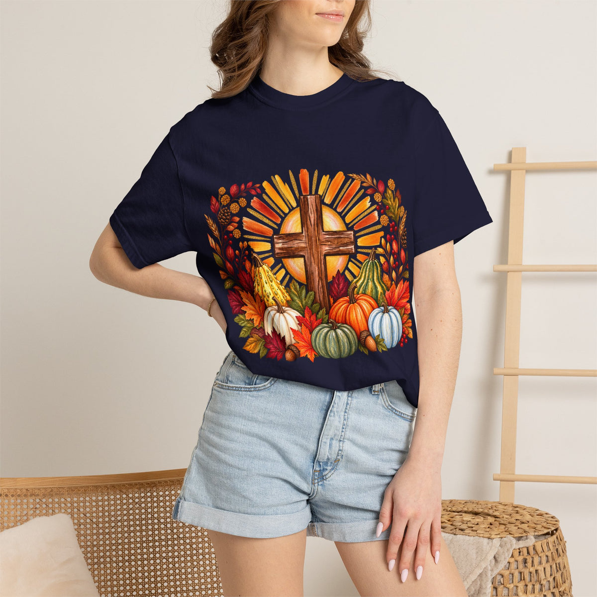 Autumn Harvest Cross TShirt Fall Pumpkin  and Faith Graphic