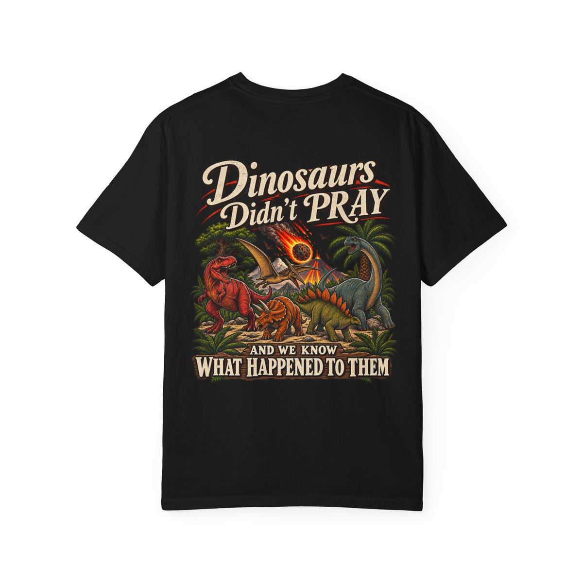 Dinosaur Graphic TShirt Dinosaurs Didn’t Pray Vintage Retro Tee