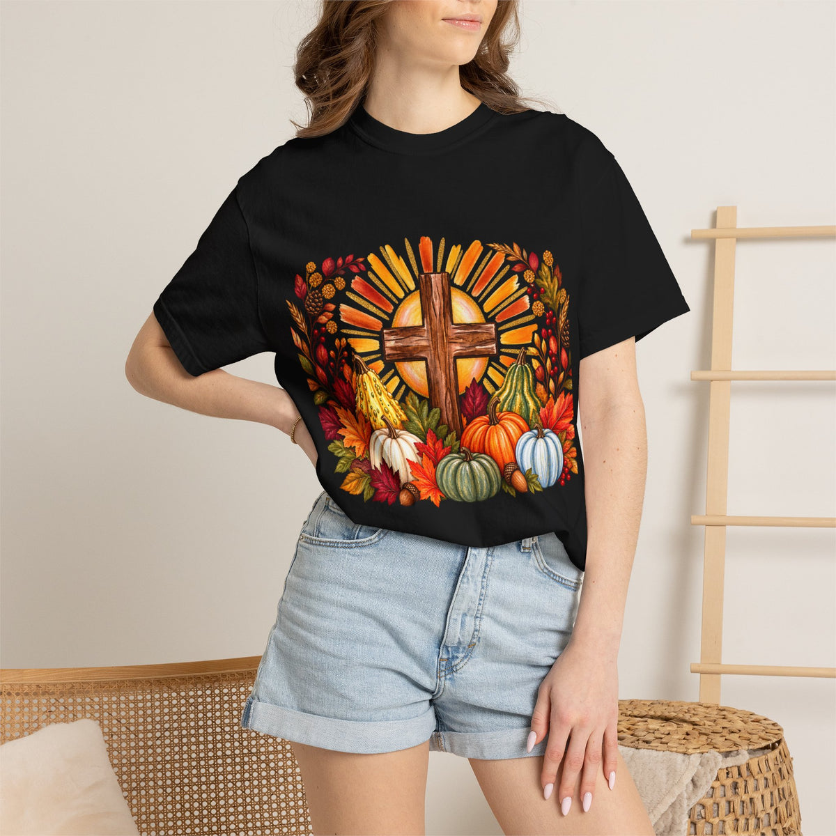 Autumn Harvest Cross TShirt Fall Pumpkin  and Faith Graphic