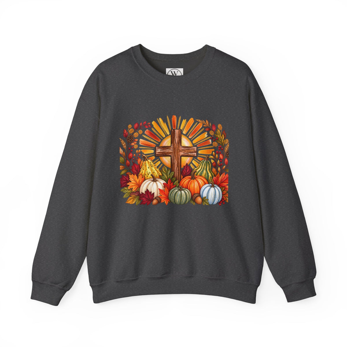 Faithful Harvest Sweatshirt  Cross and Autumn Pumpkins Crewneck