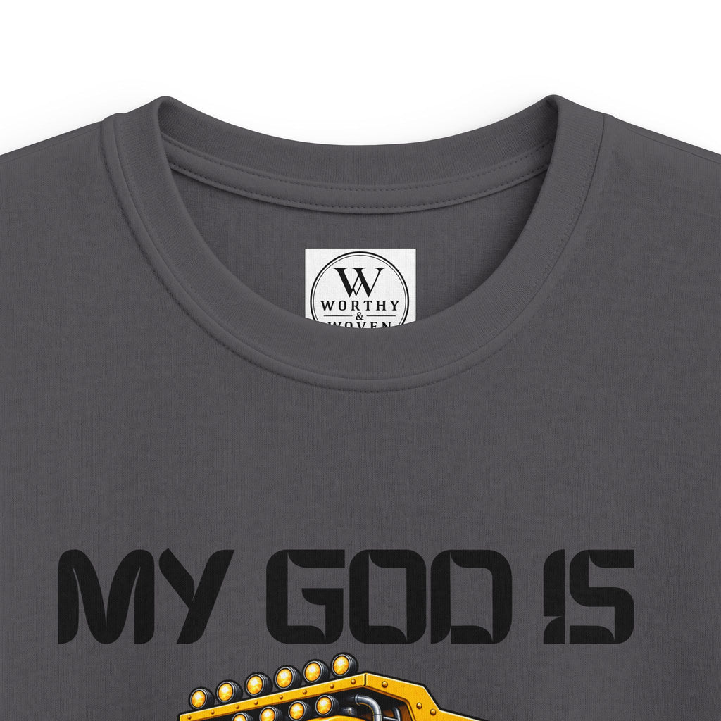 Kids Tee – "My God Is So Big" Yellow Dump Truck Graphic