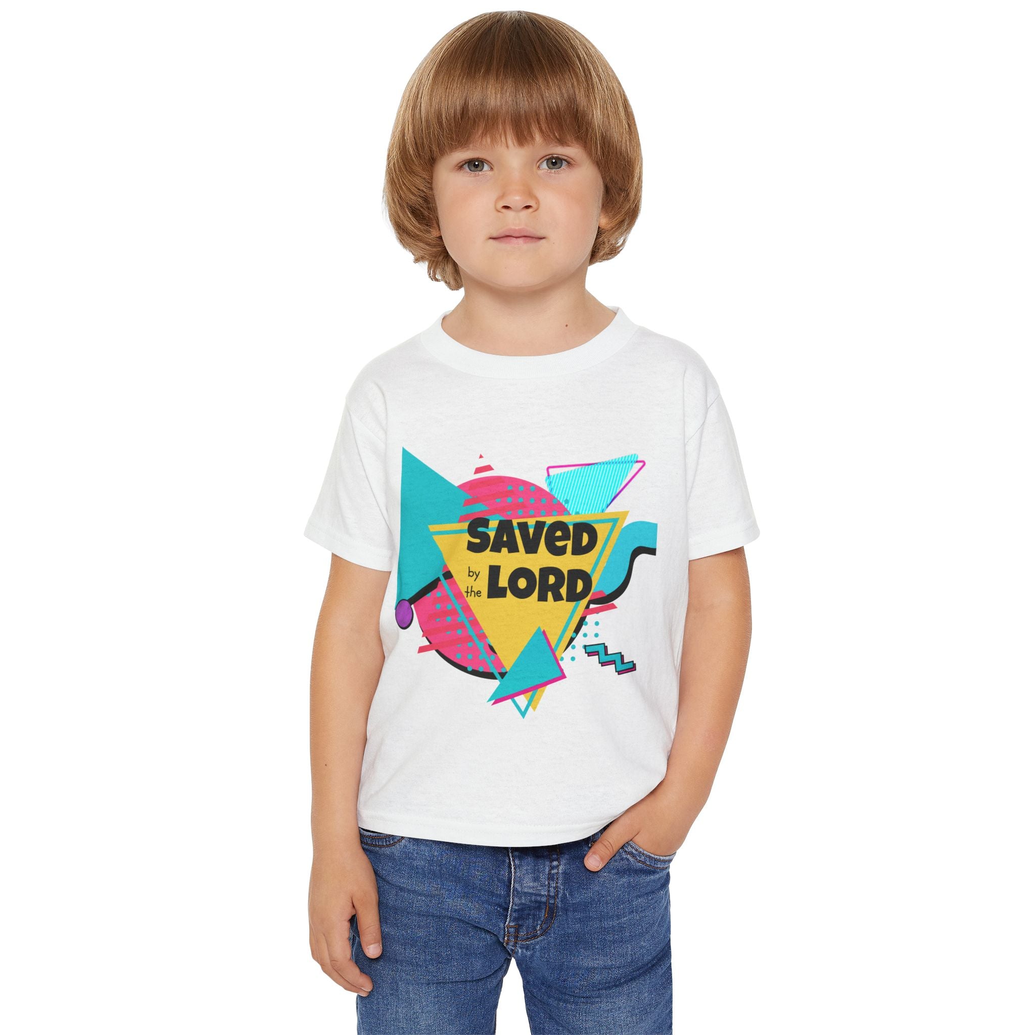 Saved by the Lord Toddler T‑Shirt — Retro 80s Neon Christian Kids Tee