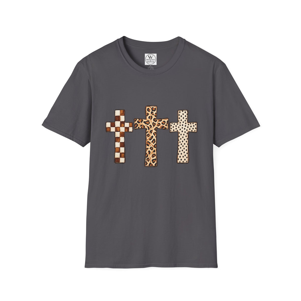 Leopard Checker Crosses Graphic T Shirt  Christian Faith Tee