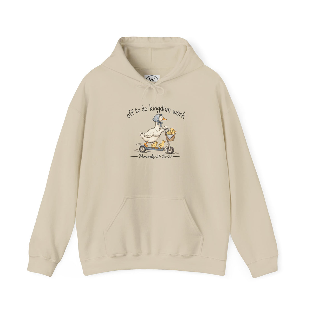 Hoodie — "Off to Do Kingdom Work" Goose Cartoon Christian Hoodie (Proverbs 31:25-27)