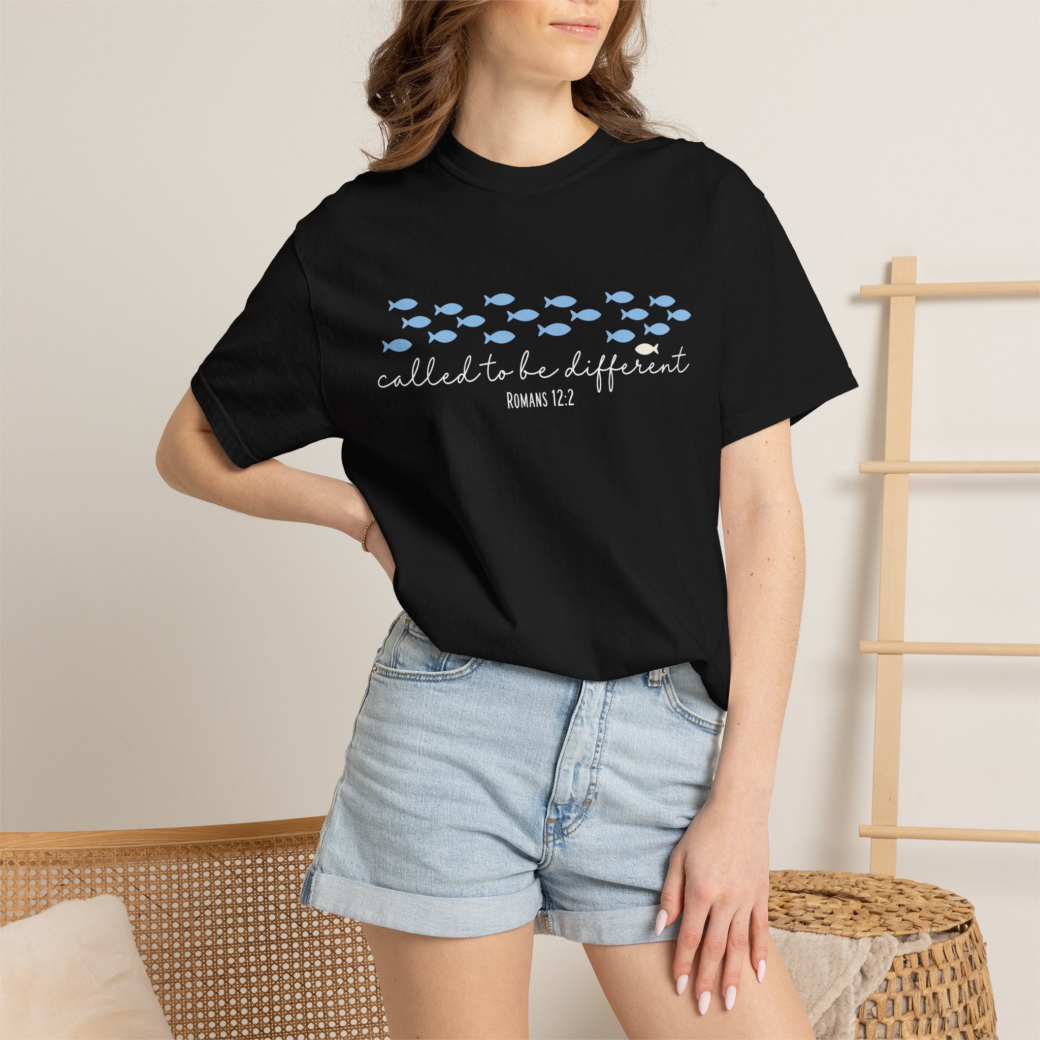 Called to Be Different Fish Graphic T-Shirt — Romans 12:2 Christian Faith Tee