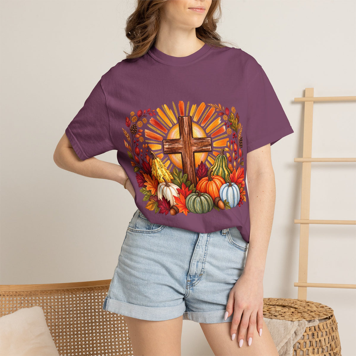 Autumn Harvest Cross TShirt Fall Pumpkin  and Faith Graphic