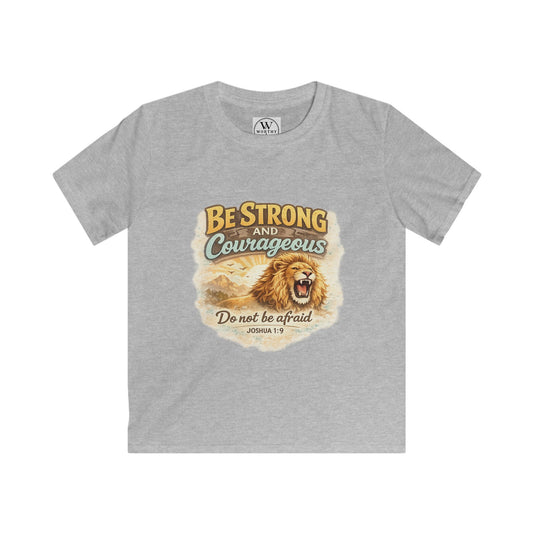 Be Strong and Courageous Kids T‑Shirt — Lion Design, "Do Not Be Afraid" (Bible Verse)
