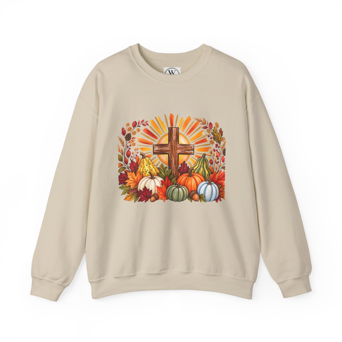 Faithful Harvest Sweatshirt  Cross and Autumn Pumpkins Crewneck