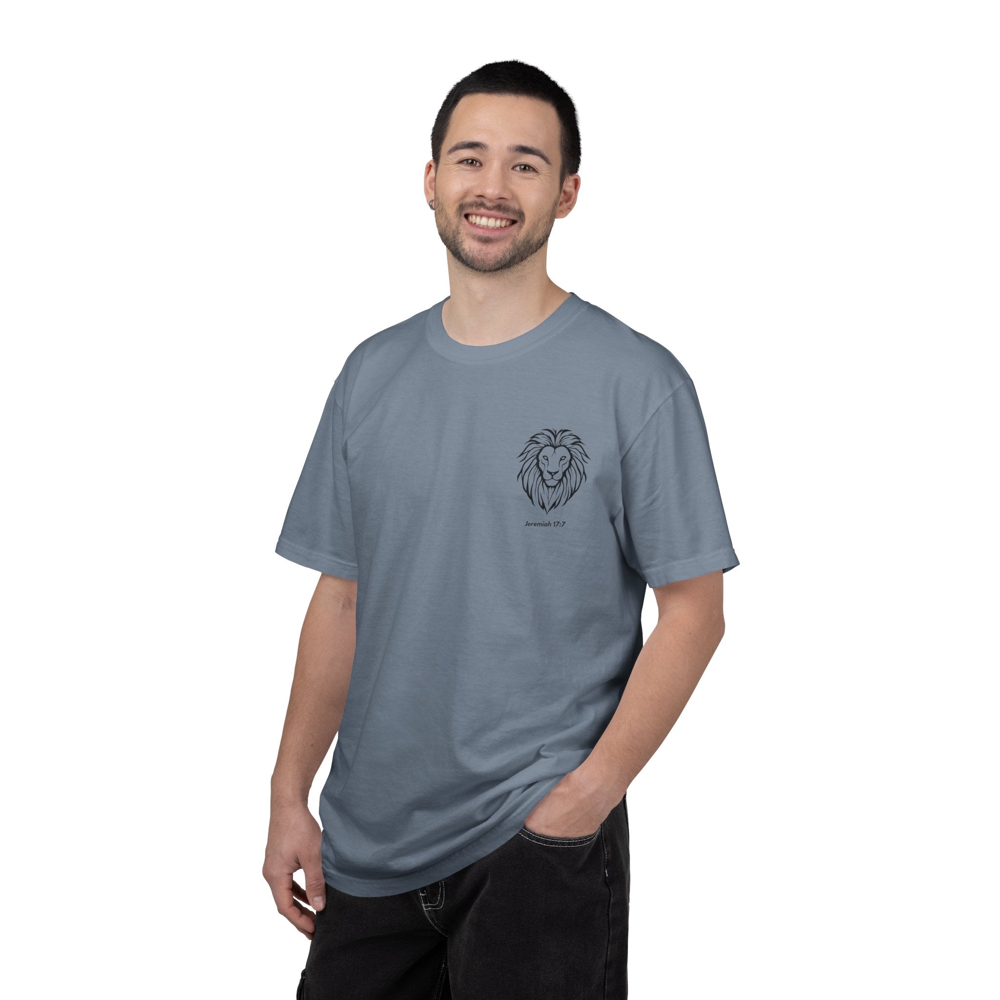 Christian Lion T-Shirt — "Blessed Is The Man Who Trust in The Lord" (Jeremiah 17:7)