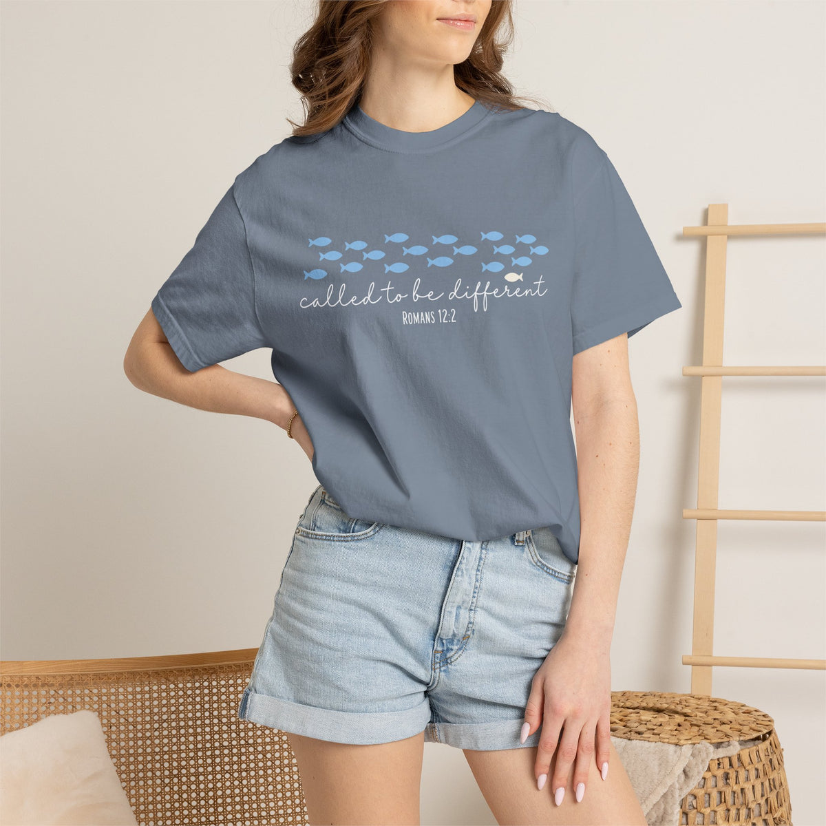 Called to Be Different Fish Graphic T-Shirt — Romans 12:2 Christian Faith Tee