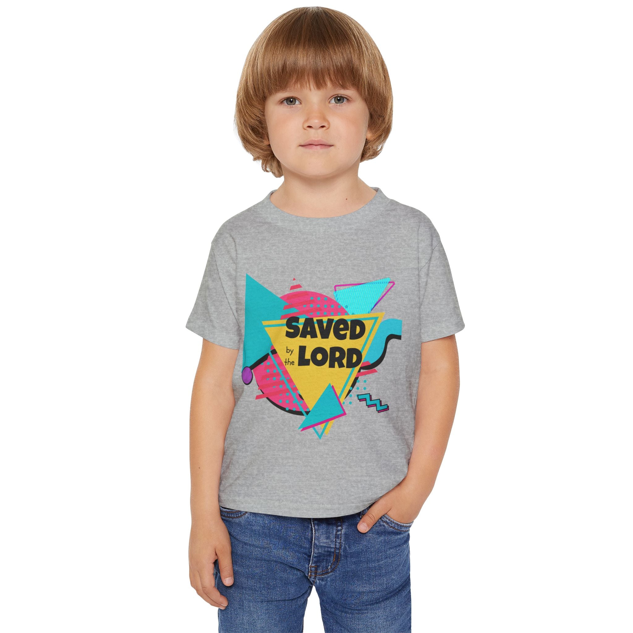 Saved by the Lord Toddler T‑Shirt — Retro 80s Neon Christian Kids Tee
